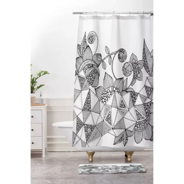 Valentina Ramos Triangle Flowers Bath Mat Black/White - Deny Designs