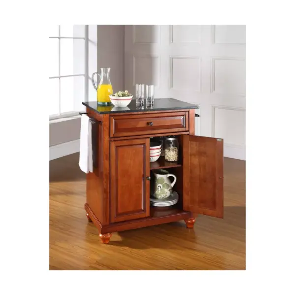 Crosley Cambridge Solid Black Granite Top Portable Kitchen Island in Classic Cherry Finish