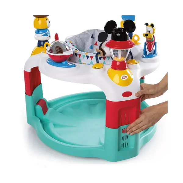 Bright Starts Mickey Mouse and Friends Camping Baby Bouncer Activity Play Center with Musical Sounds and Lights, For 6 to 12 Months