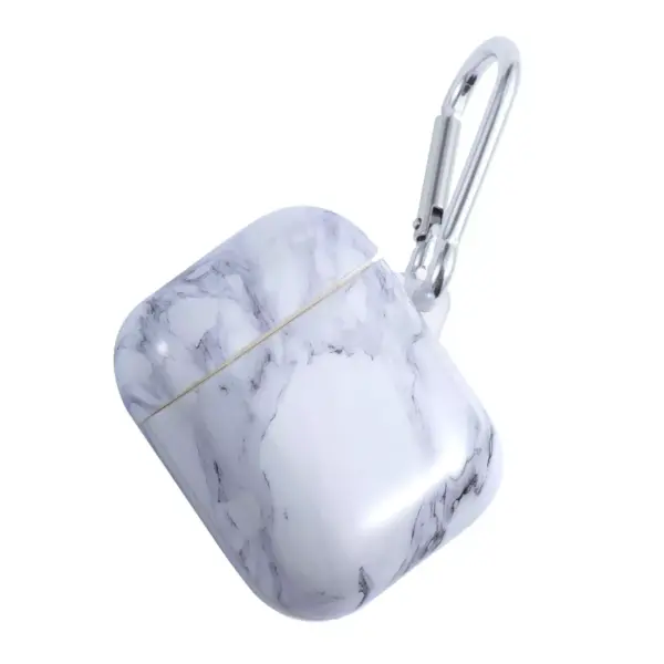 Insten Marble Protective Airpods Case Smooth Cover with Portable Keychain Compatible with Apple Airpods 2nd & 1st Generation, White