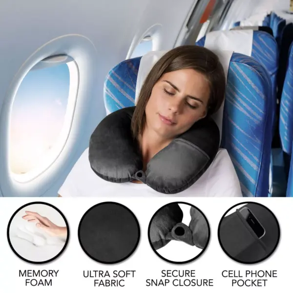 Brookstone Charcoal-Infused Memory Foam Travel Neck Pillow - Black