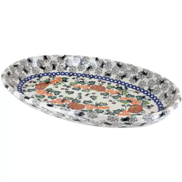 Blue Rose Polish Pottery Trick or Treat Oval Platter