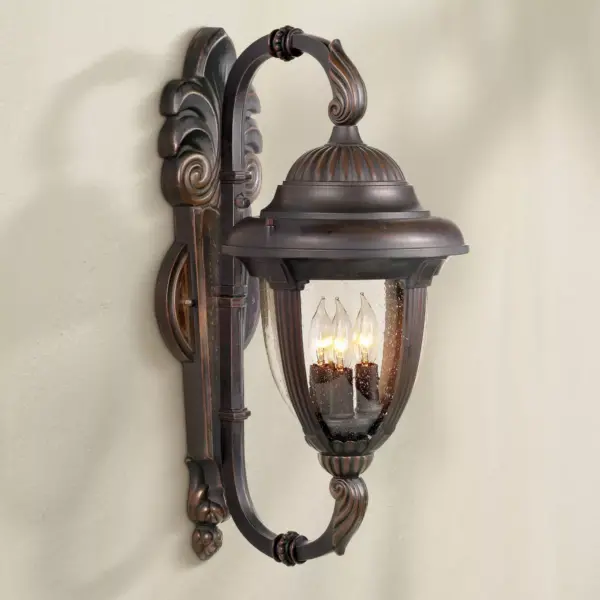 John Timberland Traditional Outdoor Wall Light Fixture Bronze Double Arm 21 1/2" Clear Seedy Glass for Exterior House Porch Patio