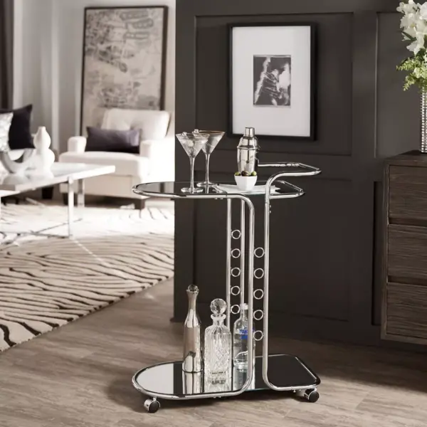 Bedford Chrome Finish Round Edge Bar Cart Silver - Inspire Q