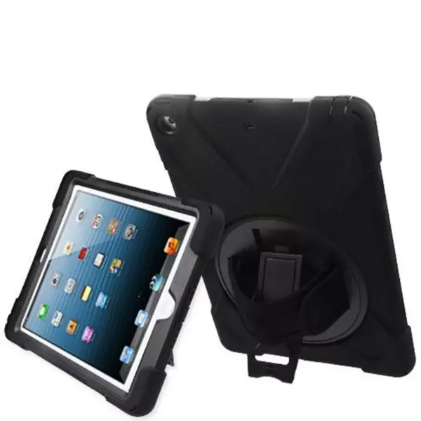 MYBAT For Apple iPad Air Black Wristband Hard Rubber Case Cover w/stand