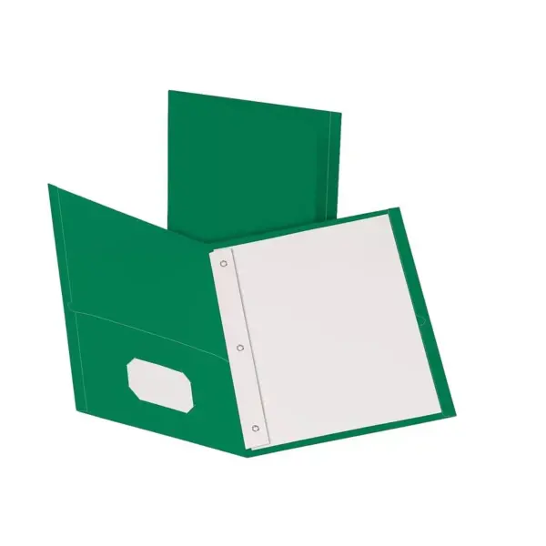 Oxford Twin-Pocket Folders with 3 Fasteners Letter 1/2" Capacity Green 25/Box 57756