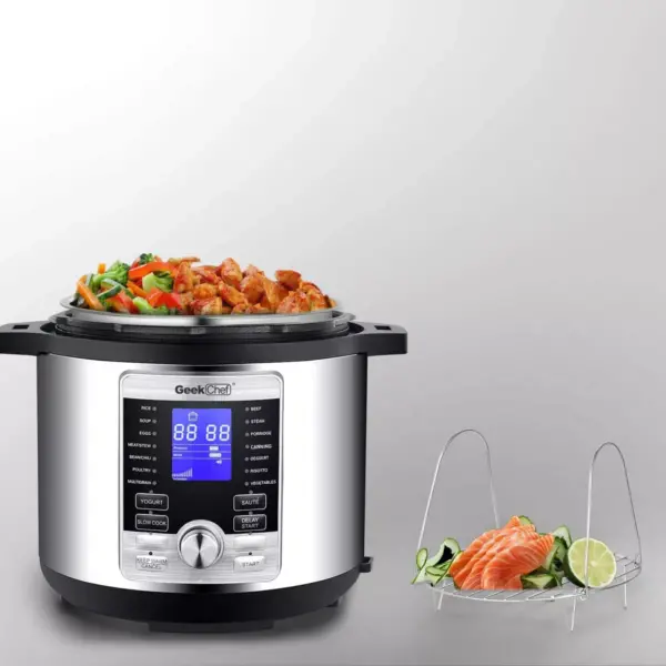 Geek Chef GP60D 6 Quart 17 in 1 Electric Pressure Cooker Sous Vide Digital Slow Cooker with Accessories, LCD Display, and 11 Safety Features