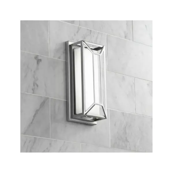 Possini Euro Design Modern Outdoor Wall Light Fixture LED Matte Nickel Geometric 12" Frosted Glass for Exterior House Porch Patio