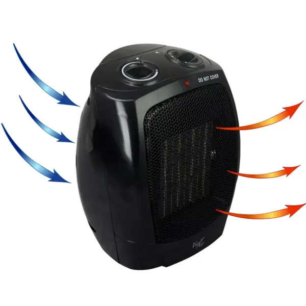 Vie Air 1500W Portable 2-Settings Office Black Ceramic Heater with Adjustable Thermostat