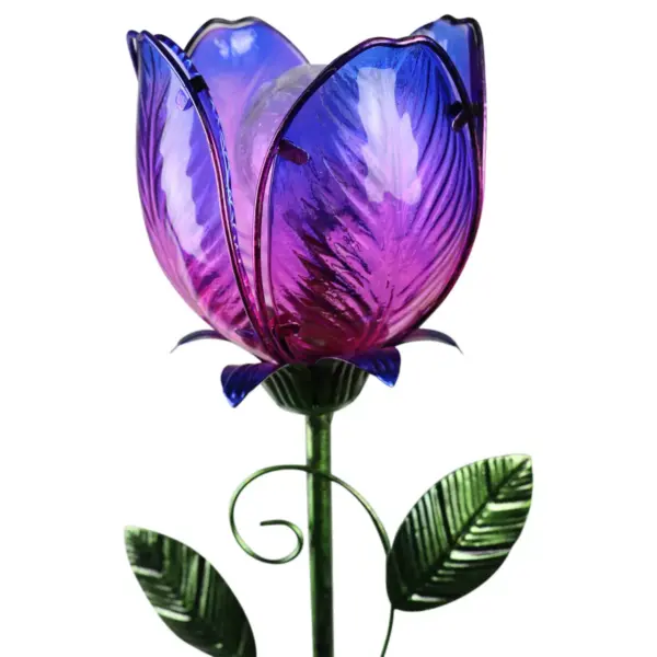 35.8" Metal and Glass Solar Flower Stake Purple - Exhart