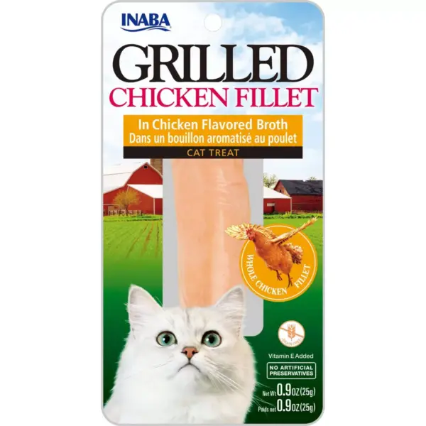 Inaba Churu Grain Free Grilled Chicken Fillet in Chicken Flavored Broth Wet Cat Food Treat Cat Treats - 0.9oz/8ct Pack