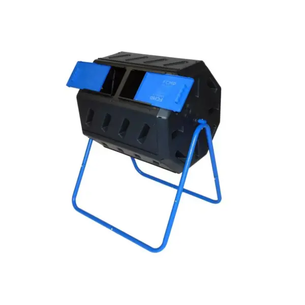 FCMP Outdoor IM4000-DD 8 Sided Dual Chamber Tumbling Double Door Composter, Blue