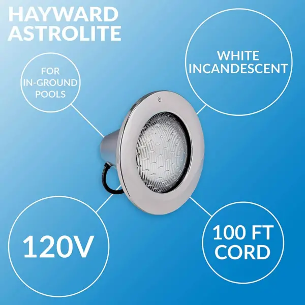 Hayward W3SP0583SL100 AstroLite 120 Volt 500 Watt Outdoor In Ground Swimming Pool White Light with Stainless Steel Face Rim, EZ Lock Clamp