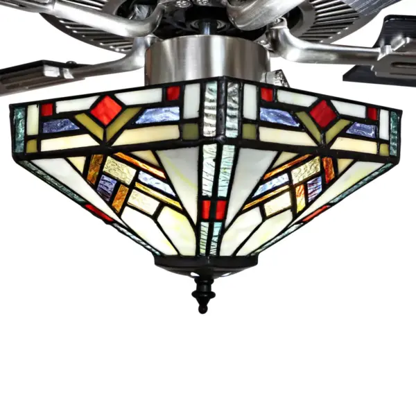 52" LED 5-Blade Bungalow Mission Stained Glass Hexagon Lighted Ceiling Fan - River of Goods