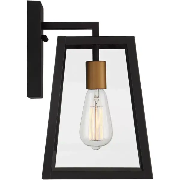 John Timberland Modern Outdoor Wall Light Fixtures Set of 2 Mystic Black Gold 13" Clear Glass Panels Exterior House Porch Patio