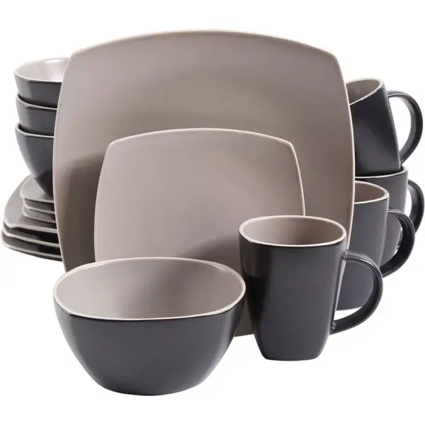 Gibson 102264.16RM Elite 16 Piece Durable Square Matte Dinnerware Set with Plates, Bowls, and Mugs,  Microwave and Dishwasher Ready