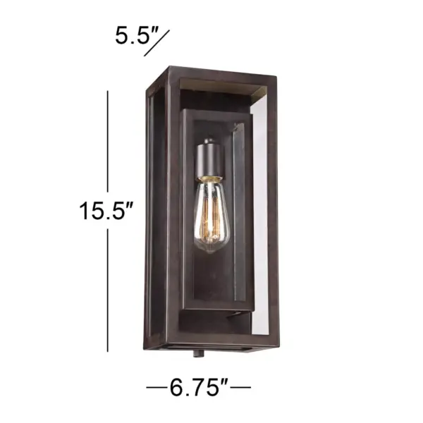 Possini Euro Design Modern Outdoor Wall Light Fixture Bronze Double Box 15 1/2" Clear Glass Exterior House Deck