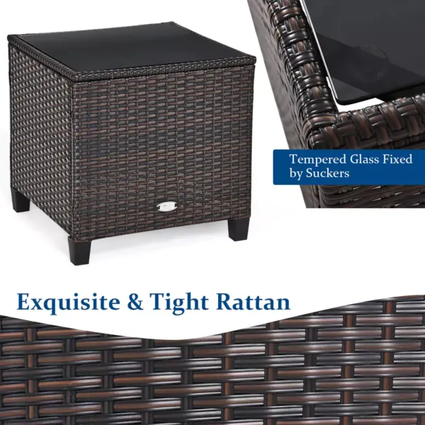 3PCS Patio Rattan Furniture Set Cushioned Conversation Set Coffee Table Navy