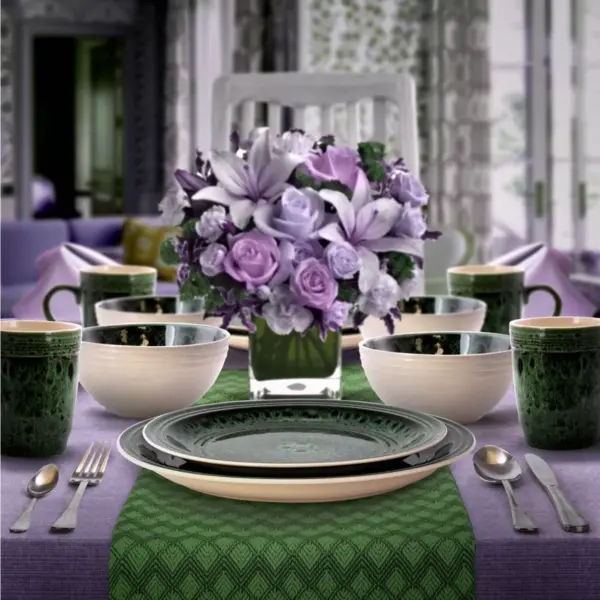 16pc Stoneware Forest Emerald Dinnerware Set Green - Elama