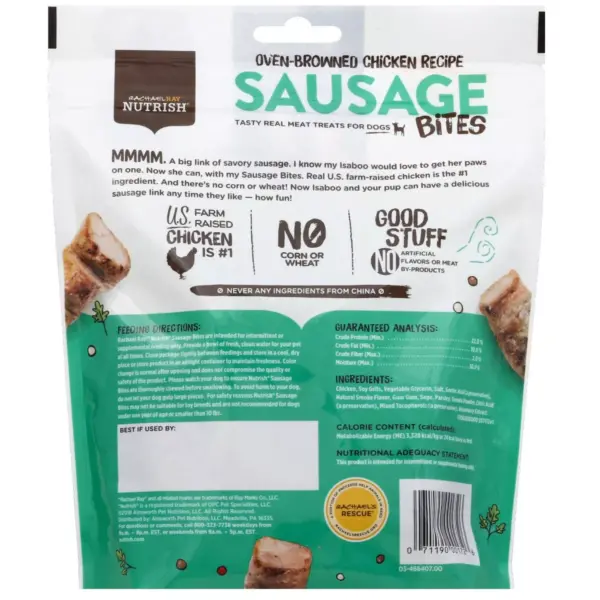 Rachael Ray Nutrish Sausage Bites Jerky Dog Treats Oven- Browned Chicken Recipe 12oz