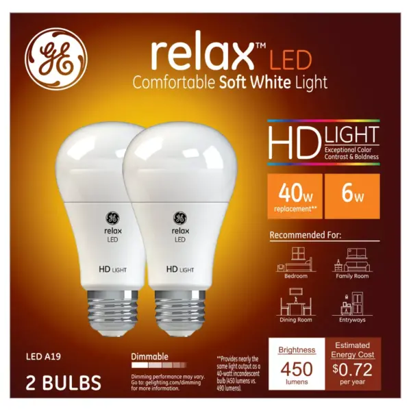 Relax soft white hd 40watt equivalent a19 LED 2pk