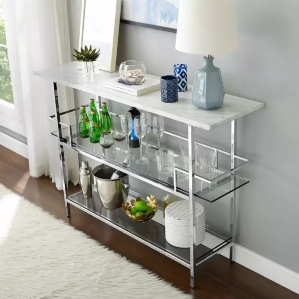 Aimee Bar with Paper Marble Top Chrome - Crosley