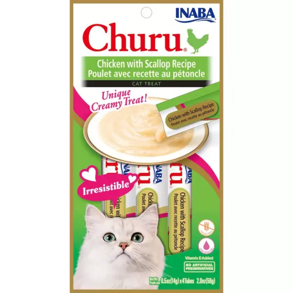 Inaba Churu Grain Free Wet Cat Food Treat Chicken with Scallop Recipe Cat Treats - 0.5oz/32ct Pack