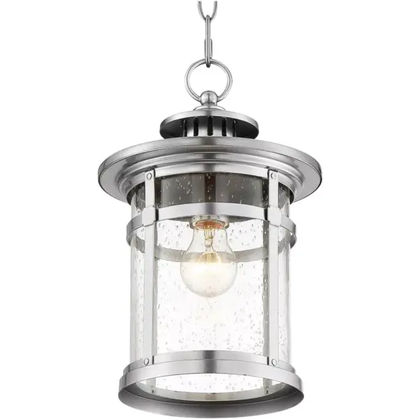 Franklin Iron Works Industrial Outdoor Lighting Hanging Lantern Chrome 13 1/2" Clear Seedy Glass for Exterior House Porch Patio