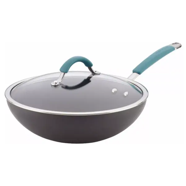 Rachael Ray 11" Hard-Anodized Nonstick Covered Stir Fry Pan - Gray with Agave Blue