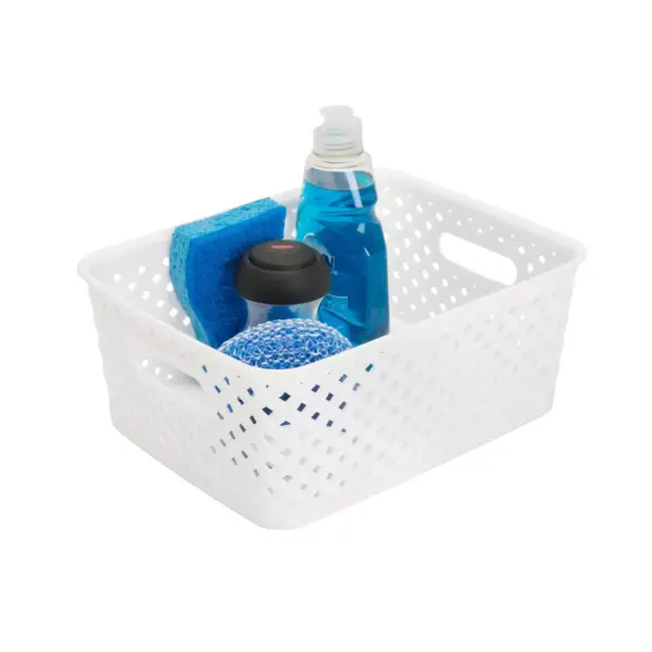 Simplify Small Resin Wicker Storage Bin White