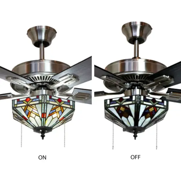 52" LED 5-Blade Bungalow Mission Stained Glass Hexagon Lighted Ceiling Fan - River of Goods