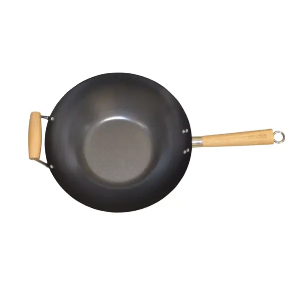 IMUSA 14" Carbon Steel Wok with Wooden Handle Black