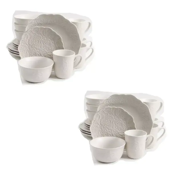 Gibson Elite Portina 124306.16R Round Everyday 16 Piece Reactive Glaze Dinnerware Set Plates, Bowls, and Mugs, Microwave and Dishwasher Safe (2 Pack)