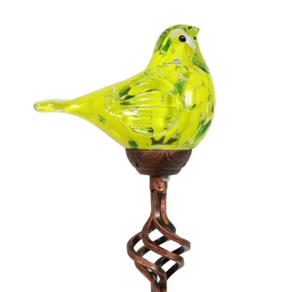 31" Solar Resin/Glass Bird Finial Garden Stake Yellow - Exhart