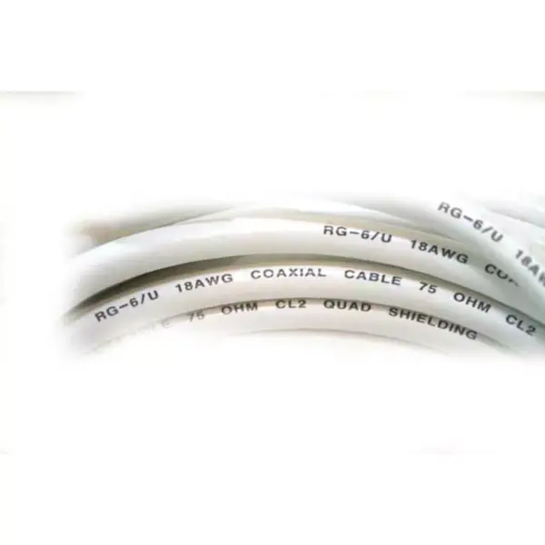 Monoprice Coaxial Cable - 6 Feet - White | RG6 Quad Shield CL2 with F Type Connector, 75 Ohm 18AWG