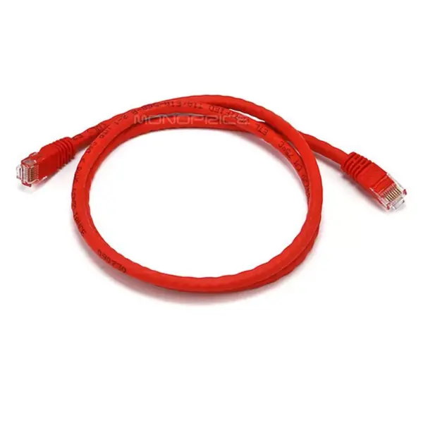 Monoprice Cat6 Ethernet Patch Cable - 3 Feet - Red | Network Internet Cord - RJ45, Stranded, 550Mhz, UTP, Pure Bare Copper Wire, Crossover, 24AWG