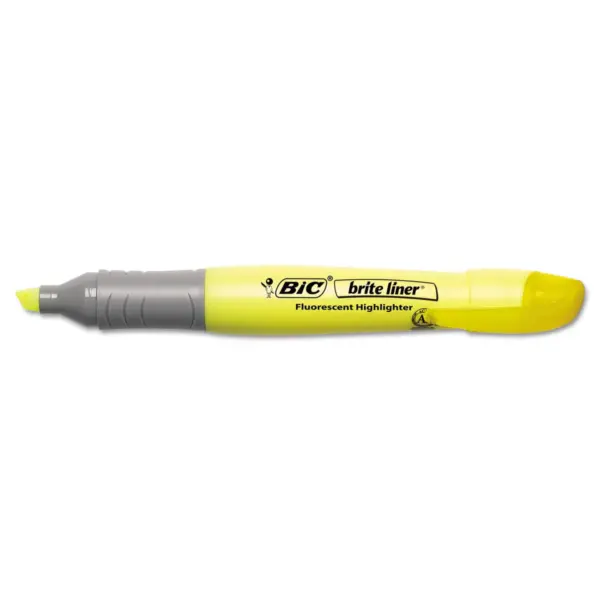 Bic Brite Liner Grip XL Highlighter Chisel Tip Fluorescent Yellow Ink Dozen BLMG11YW