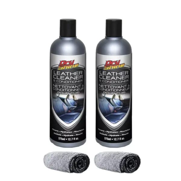 Dry Shine Leather Cleaner and Conditioner 2pk + 2 Premium Microfiber Towels