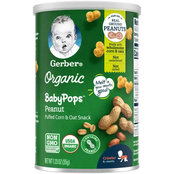 Gerber Organic BabyPops Peanut Puffed Corn & Oat Baby Snacks - 1.23oz