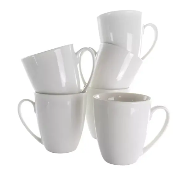 12oz 6pc Porcelain Rosales Mug Set White - Elama