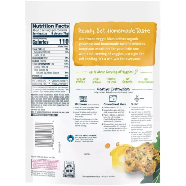 Gerber Freshful Start Frozen Organic Veggie Bites Yellow Carrot, Kale, Lentils & Quinoa - 8oz