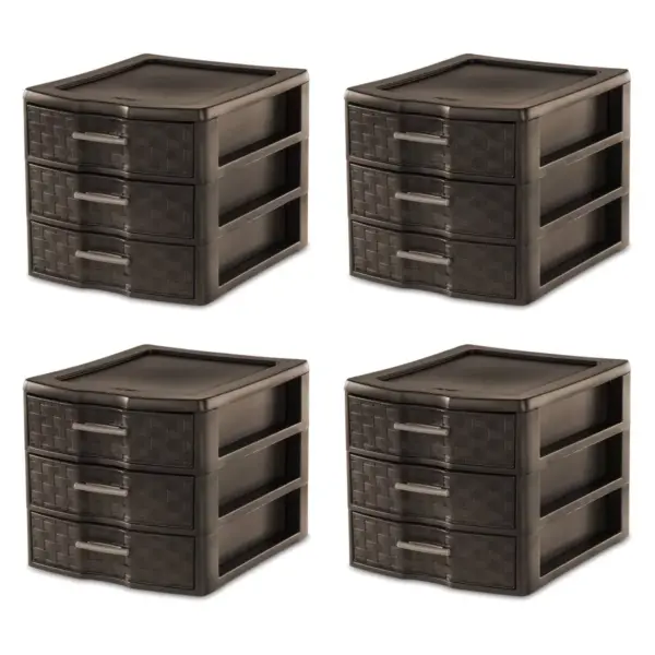 Sterilite Medium Weave Craft Office Supplies 3 Drawer Storage Organizer (4 Pack)