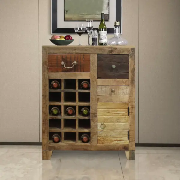 3 Drawer Wooden Wine Bar Cabinet with 1 Door Storage and Wine Slots Brown - The Urban Port