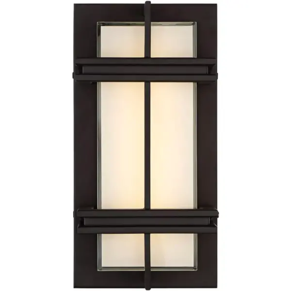 Possini Euro Design Modern Outdoor Wall Light Fixture LED Bronze Grid Segments 12" Frosted Glass for Exterior House Porch Patio