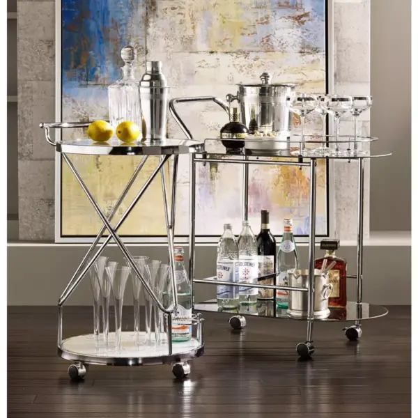 Studio 55D Finn 28 1/2" Wide Black Glass - Chrome Rolling Serving Cart