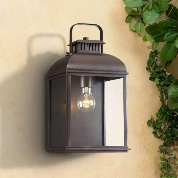 John Timberland Rustic Outdoor Wall Light Fixture Rust 13" Clear Glass Lantern for Exterior House Porch Patio Deck