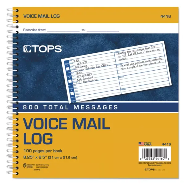 TOPS Voice Message Log Books 8 1/2 x 8 1/4 800-Message Book 4416