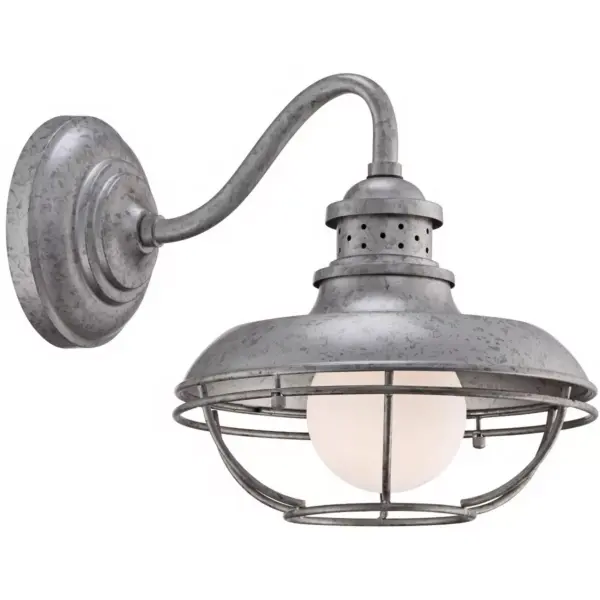 Franklin Iron Works Farmhouse Barn Light Fixture Galvanized Steel Open Cage 13" White Glass Diffuser Damp Rated for Porch Patio