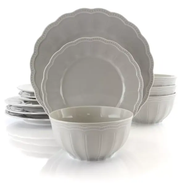 Gibson Ultra 12 Piece Fine Ceramic Dinnerware Set in Taupe