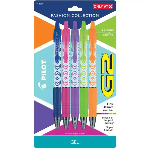 Pilot 5ct G2 Fashion Collection Retractable Gel Ink Pens Fine Point 0.7mm